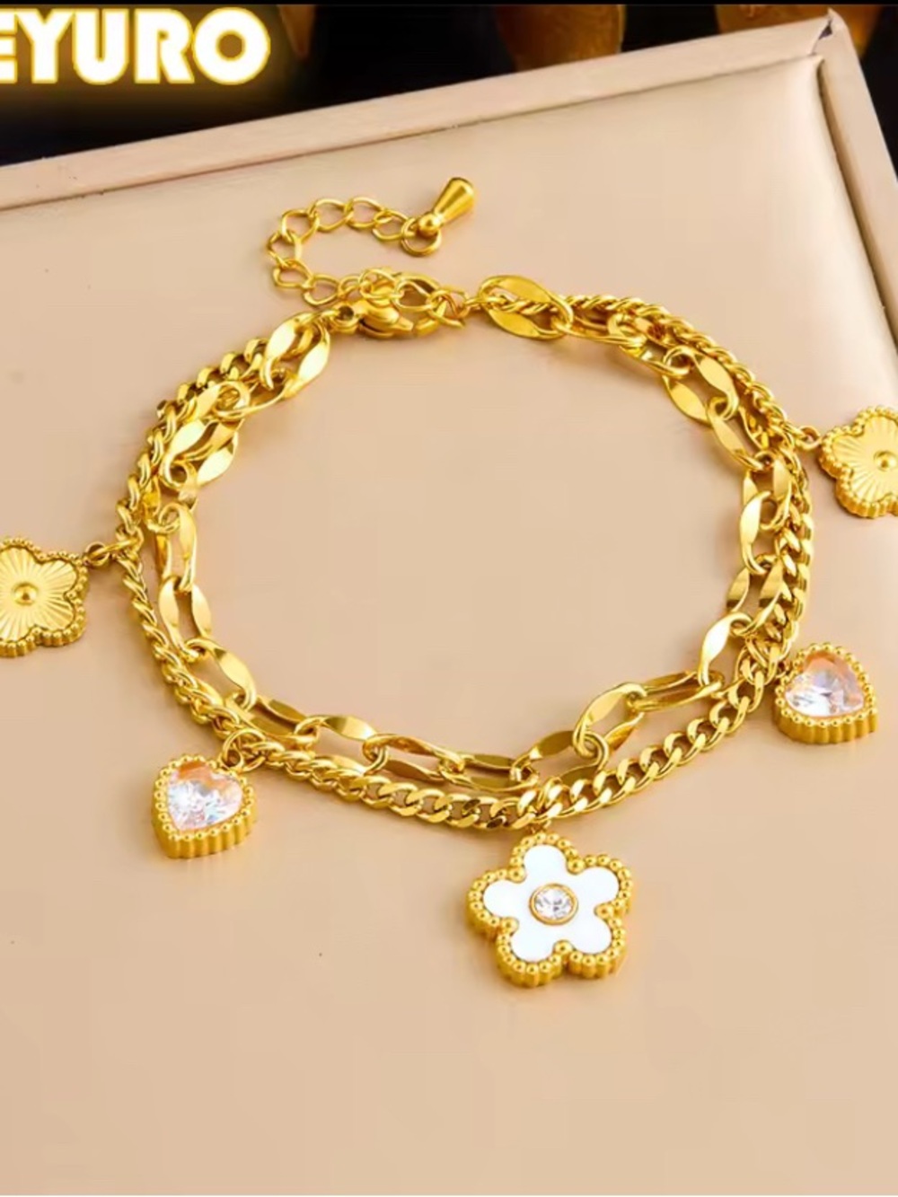 Women’s Gold-Tone Flower & Heart Charm Bracelet